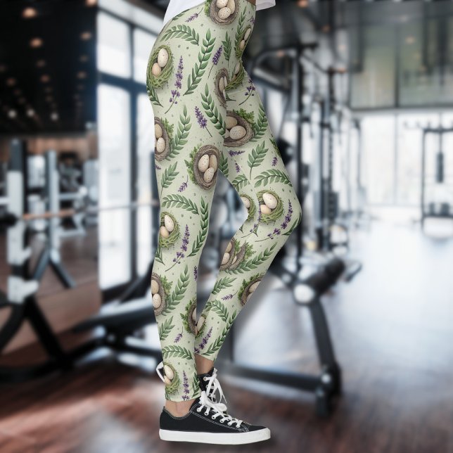 Simple Sage Green Easter Eggs Lavender Nest Leggings (Creator Uploaded)