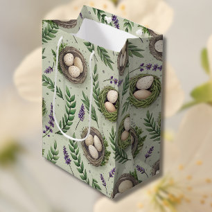 Simple Sage Green Easter Eggs Lavender Nest Medium Gift Bag