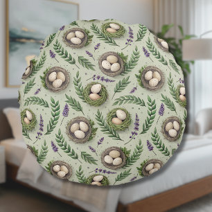 Simple Sage Green Easter Eggs Lavender Nest Round Pillow