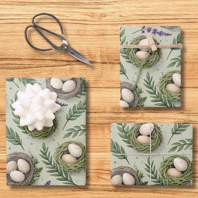 Simple Sage Green Easter Eggs Lavender Nest Wrapping Paper Sheet (Creator Uploaded)