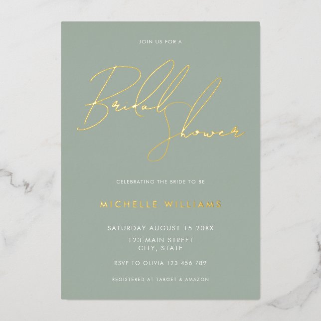 Simple Sage Green Elegant Script Bridal Shower (Front)