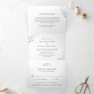 Simple Sage Green Eucalyptus Elegant Wedding Tri-Fold Invitation