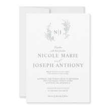Simple Sage Green Floral Wedding Invitation