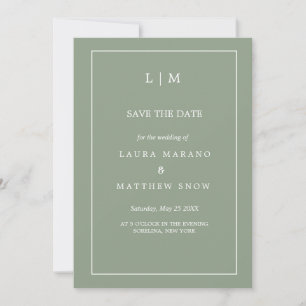Simple Sage Green Formal Monogram Wedding  Save The Date