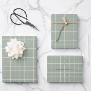 Simple Sage Green Grid Lines Graph Pattern Wrapping Paper Sheet