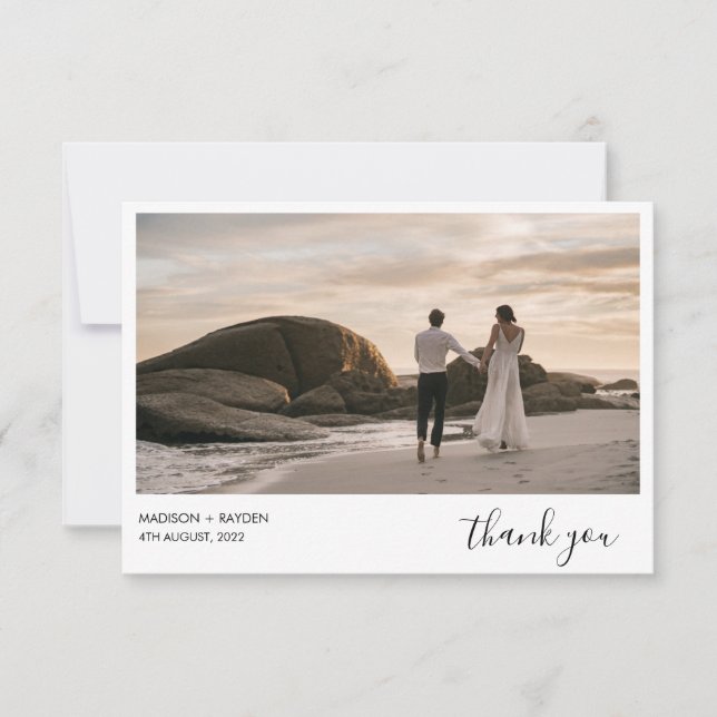 Simple Sage Green Landscape Photo Wedding Thank You Card (Front)