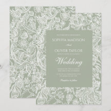Simple Sage Green Line Art Wildflower wedding