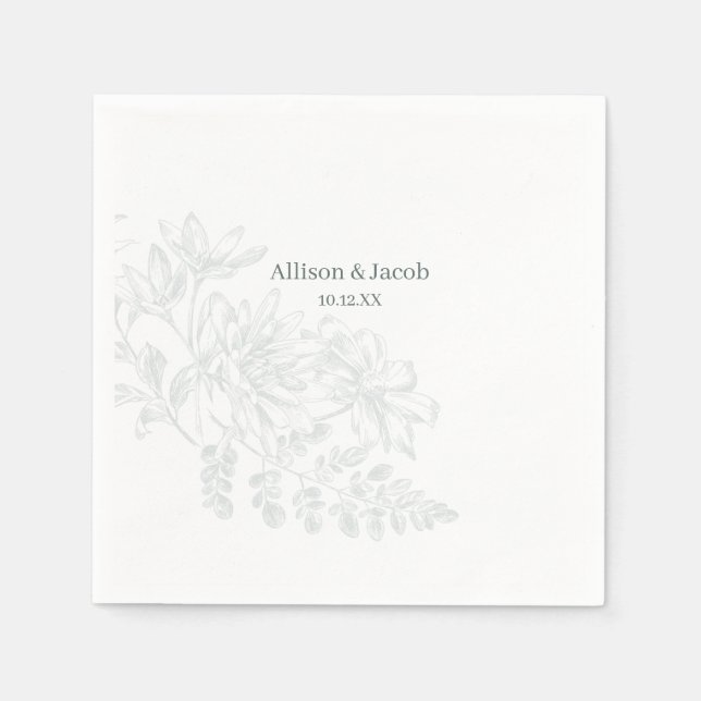 Simple Sage Green Line Drawing Wedding Napkin (Front)