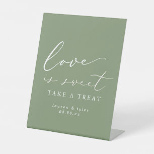 Simple Sage Green Love is Sweet Wedding Dessert Pedestal Sign