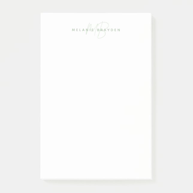 Simple Sage Green Minimalist Two Monogram Name Post-it Notes (Front)