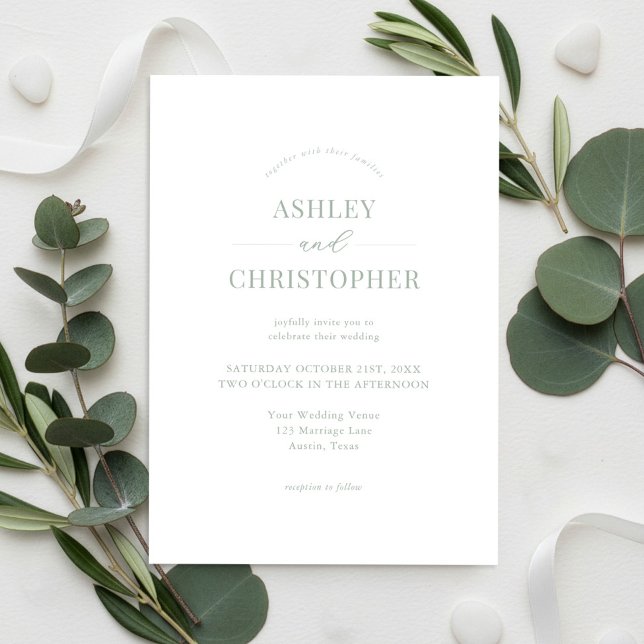 Simple Sage Green Modern Elegant Wedding Invitation (Creator Uploaded)