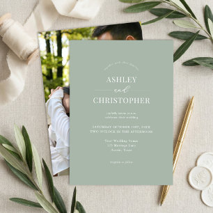 Simple Sage Green Modern Elegant Wedding Invitation