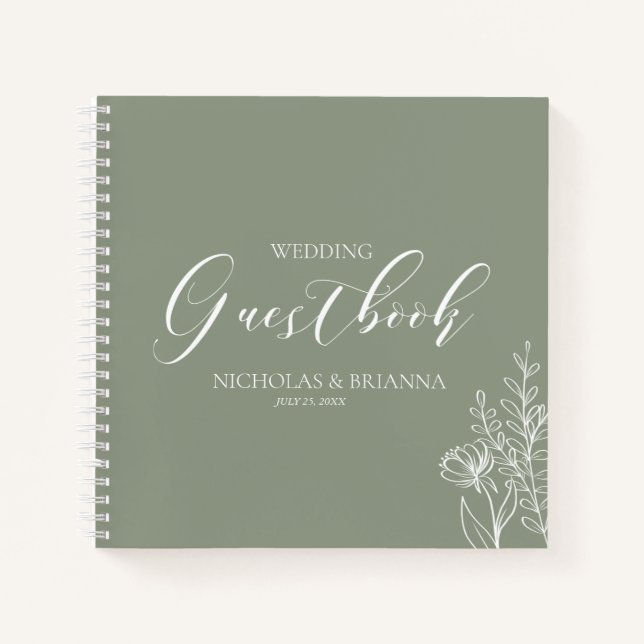 Simple Sage Green Modern Wedding Guestbook Notebook (Front)