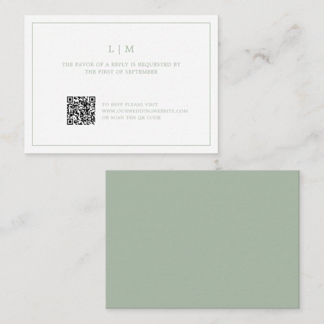 Simple Sage Green Monogram Budget Wedding RSVP Card (Front/Back)