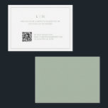 Simple Sage Green Monogram Budget Wedding RSVP Card<br><div class="desc">Simple Wedding Mini RSVP Card featuring a modern yet elegant design with your two letter monogram along with your custom QR Code surrounded by a thin border. All design elements are in sage green and may be changed to any colours you wish in the design editing tool. A chic and...</div>