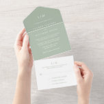 Simple Sage Green Monogram Elegant Wedding All In One Invitation<br><div class="desc">Unique All In One wedding invitation template with rsvp card for a convenient and low cost option for budget savvy couples. The modern yet elegant invitation features your two letter monogram at the top along with your wedding details in white over a sage green background. A chic and stylish design...</div>