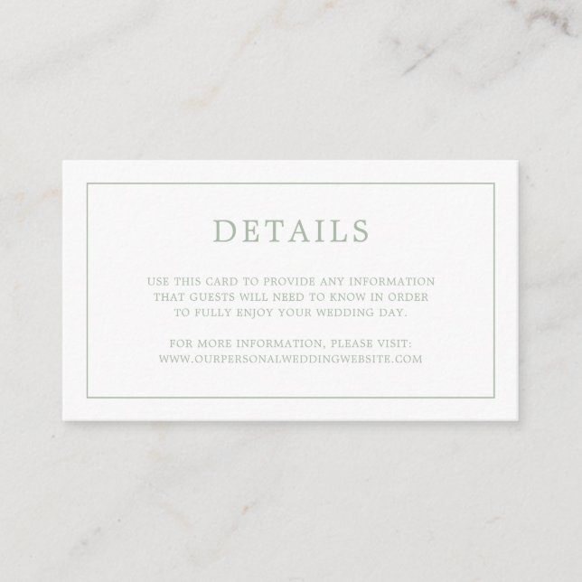 Simple Sage Green Monogram Elegant Wedding Enclosure Card (Front)