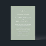 Simple Sage Green Monogram Elegant Wedding Invitation<br><div class="desc">Simple sage wedding invitation featuring a modern yet elegant design with your two letter monogram at the top and your details surrounded by a thin border. The fonts and background colours may be changed to any colours you wish by clicking the "customize" button. A chic and stylish design that is...</div>