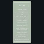Simple Sage Green Monogram Elegant Wedding Program<br><div class="desc">Modern Wedding Program featuring a simple yet elegant design with a traditional layout. Your two letter monogram is at the top along with your details surrounded by a thin border. All design elements are white over a sage green background and may be changed in the design editing tool. A minimalist...</div>