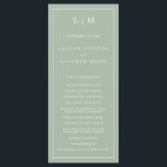 Simple Sage Green Monogram Elegant Wedding Program<br><div class="desc">Modern Wedding Program featuring a simple yet elegant design with a traditional layout. Your two letter monogram is at the top along with your details surrounded by a thin border. All design elements are white over a sage green background and may be changed in the design editing tool. A minimalist...</div>