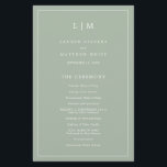 Simple Sage Green Monogram Elegant Wedding Program<br><div class="desc">Simple Wedding Program featuring a modern yet elegant design with your two letter monogram at the top and your details surrounded by a thin border. All text is in white over a sage green background and may be changed in the design editing tool. The front has your order of ceremony...</div>