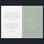 Simple Sage Green Monogram Elegant Wedding Program<br><div class="desc">Simple folded Wedding Program featuring a modern yet elegant design with your two initial monogram along with your details surrounded by a thin border on the front cover. The inside has your wedding party on the left side and your order of ceremony on the right side. All design elements are...</div>