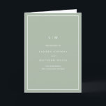 Simple Sage Green Monogram Elegant Wedding Program<br><div class="desc">Simple folded wedding program featuring a modern yet elegant design. The cover has your two initial monogram along with your wedding details in white over a sage green background. The inside has your wedding party on the left side and your order of ceremony on the right side. The backside has...</div>