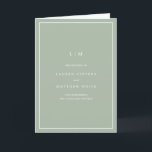 Simple Sage Green Monogram Elegant Wedding Program<br><div class="desc">Simple folded wedding program featuring a modern yet elegant design. The cover has your two initial monogram along with your wedding details in white over a sage green background. The inside has your wedding party on the left side and your order of ceremony on the right side. The backside has...</div>