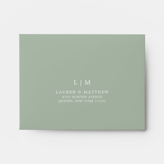 Simple Sage Green Monogram Elegant Wedding RSVP Envelope (Front)