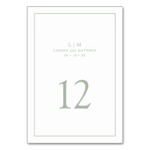 Simple Sage Green Monogram Elegant Wedding Table Number