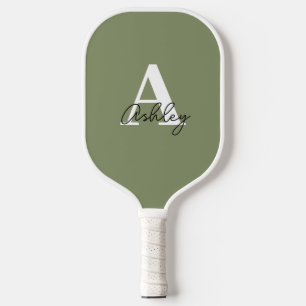 Simple Sage Green Monogram Initials  Pickleball Paddle