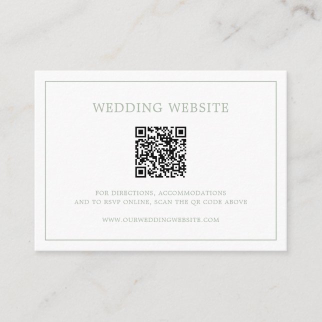 Simple Sage Green Monogram QR Code Elegant Wedding Enclosure Card (Front)