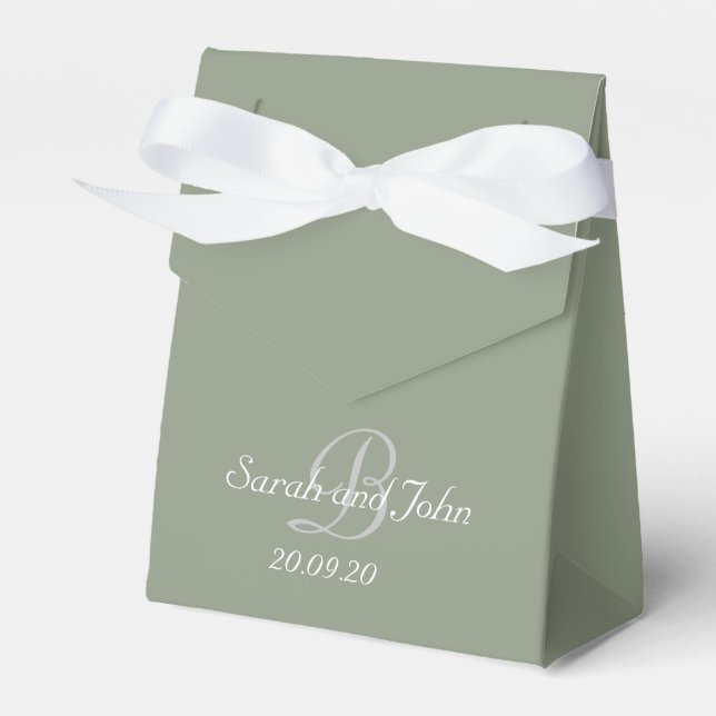 Simple Sage Green Monogram Script Personalized  Favor Box (Front Side)
