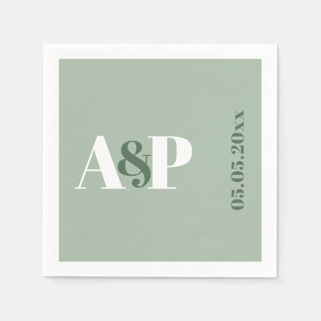 Simple Sage Green Monogram Typography Wedding Napkin (Front)