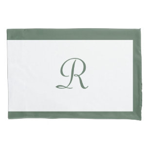 Simple Sage Green Name Monogram  Pillowcase
