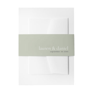 Simple Sage Green Names Wedding Invitation Belly Band