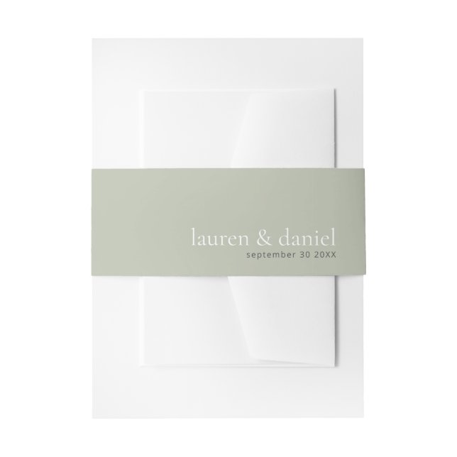 Simple Sage Green Names Wedding Invitation Belly Band (Front Example)