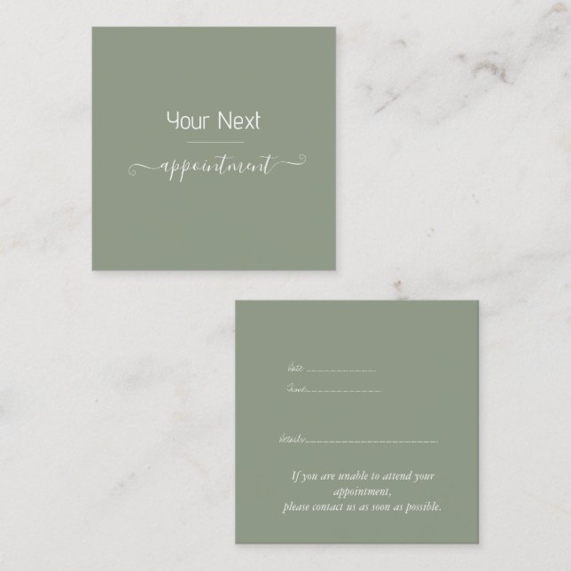Simple Sage Green Next Appointment Spa Salon Card  (Front/Back)