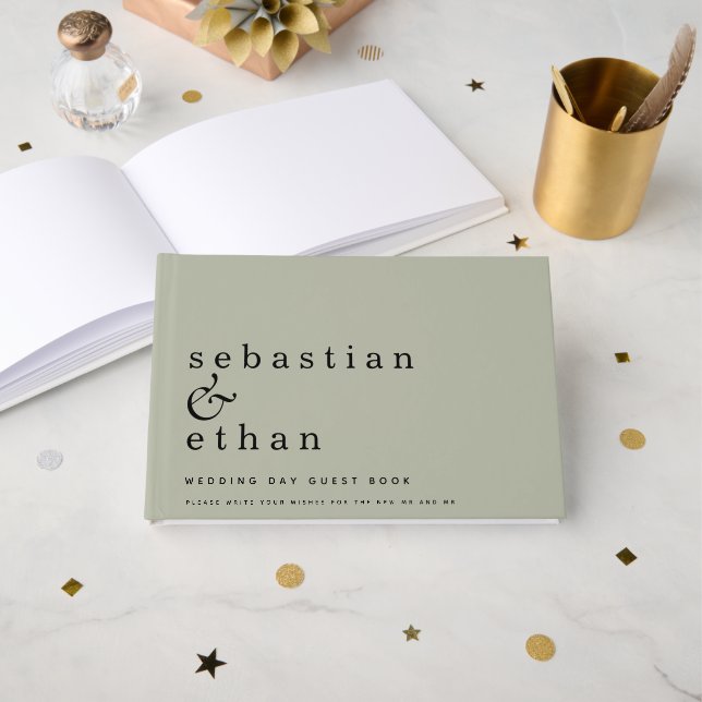 Simple Sage Green or Any Colour Gay Wedding Guest Book (Front Open)