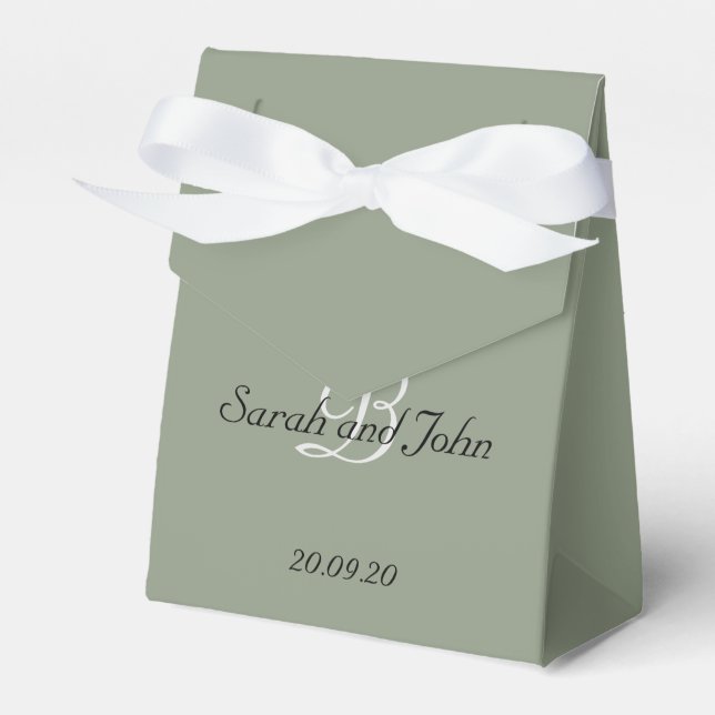 Simple Sage Green Personalized Monogram Wedding  Favor Box (Front Side)