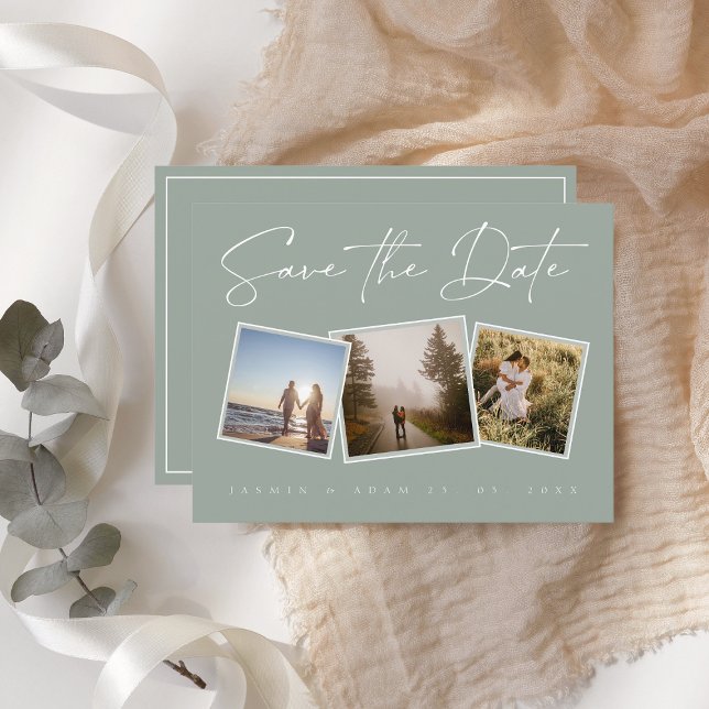 Simple Sage Green Photo Wedding Save the Date Announcement Postcard (Creator Uploaded)