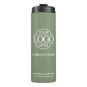 Simple Sage Green Promo Company Business Logo Thermal Tumbler