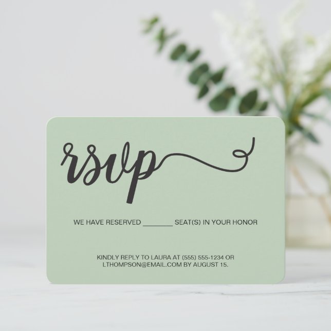 Simple Sage green RSVP without mailing Reserved Card (Standing Front)