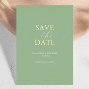 Simple Sage Green Save The Date Wedding Foil Invit