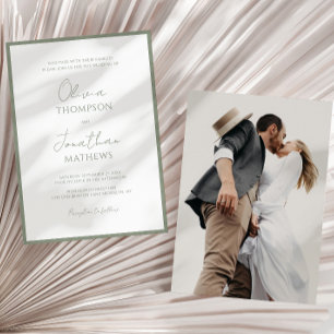 Simple Sage Green Script Photo Wedding Invitation