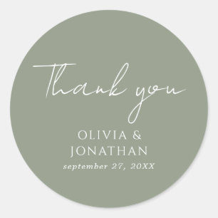 Simple Sage Green Script Thank You Favour Wedding Classic Round Sticker