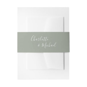 Simple Sage Green Signature Script Invitation Belly Band