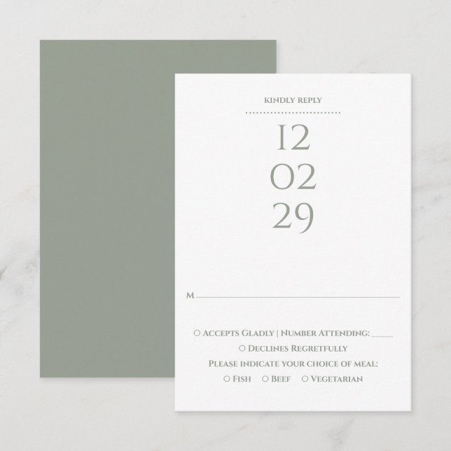Simple Sage Green Special Date Wedding RSVP Card (Front/Back)