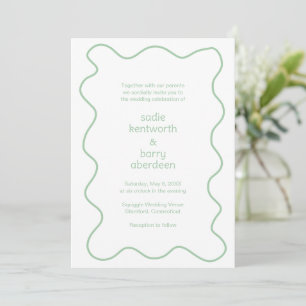 Simple Sage Green Squiggle Frame Modern Wedding Invitation