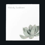 Simple Sage Green Succulent Plant Watercolor Notepad<br><div class="desc">Simple and modern notepad featuring a watercolor illustration of a sage green succulent plant. Customize this product by adding your name at the top.</div>